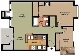 2 Bedroom / 1 Bathroom D304 floor plan